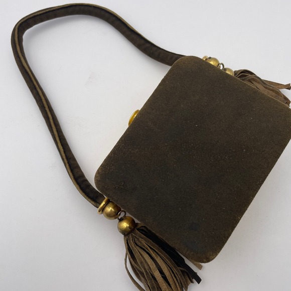 Vintage Minaudiere Cosmetic Purse Embellished Damascene Compact Vanity Bag - Picture 7 of 15